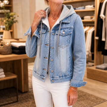 Hooded Two-Tone Layered Denim Jacket
