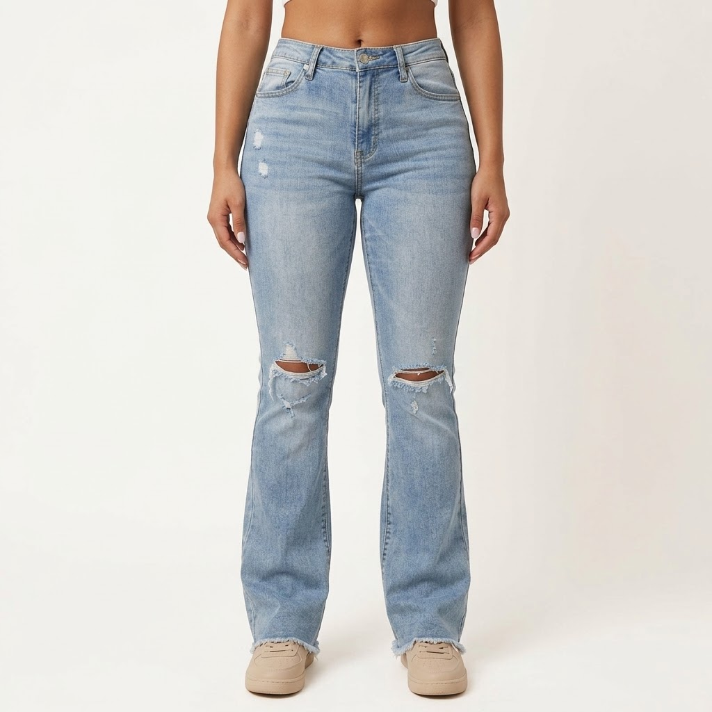 High Waist Ripped Flare Jeans