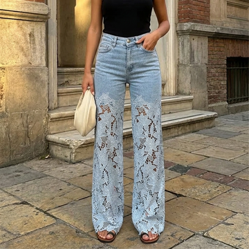 Women's Floral Lace Patchwork Wide Leg Jeans