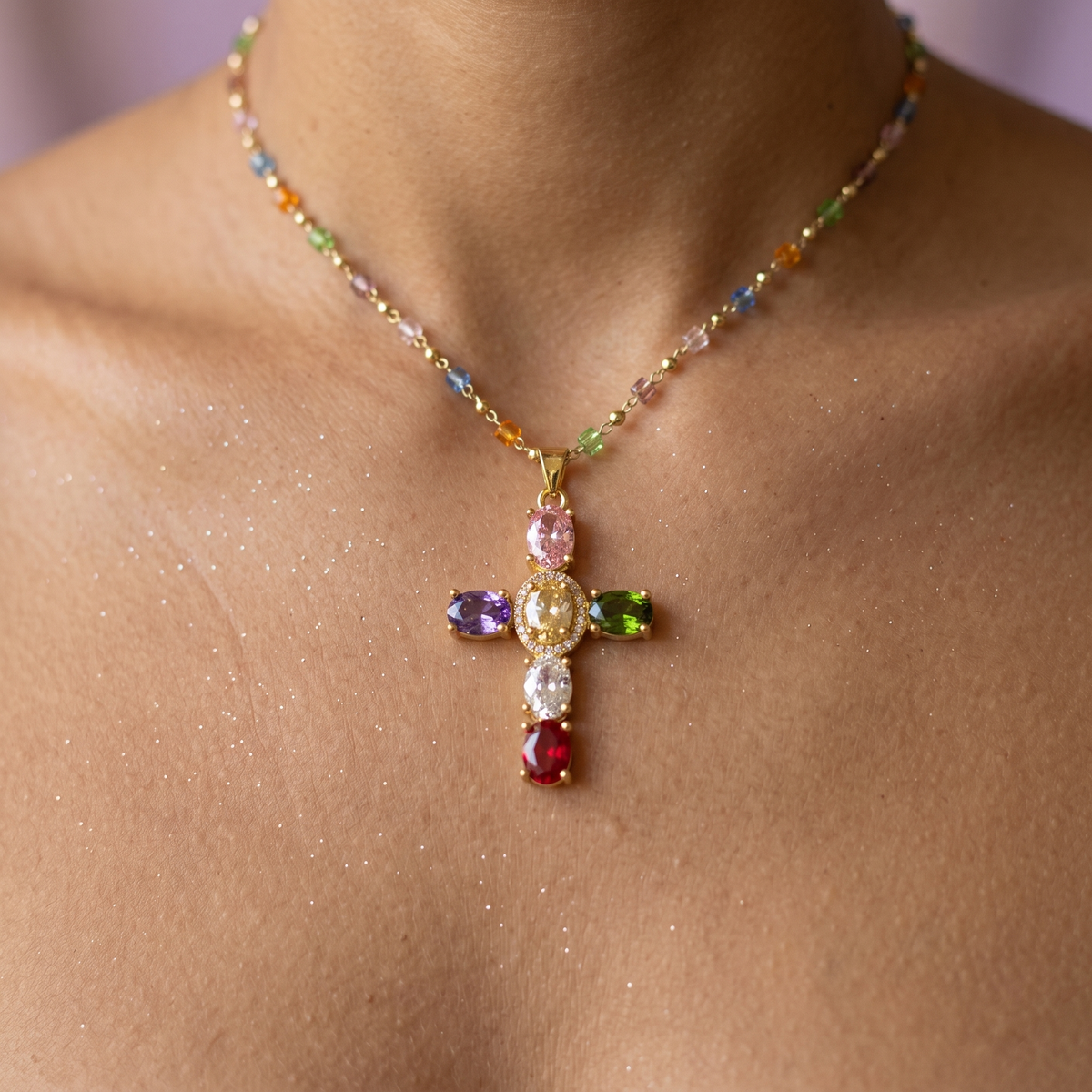 Rainbow Cross Pendant Necklace