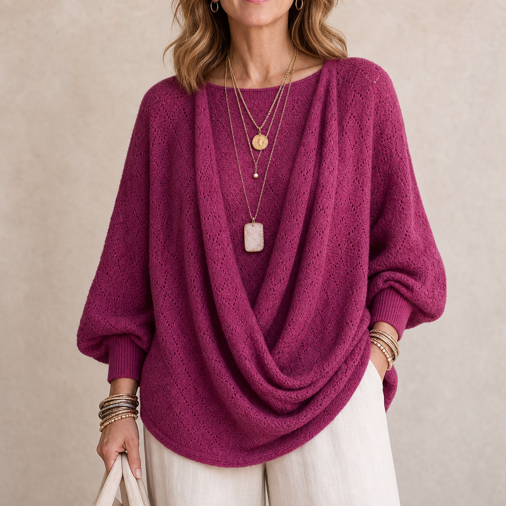 Diamond Openwork Cowl-Neck Knit Top