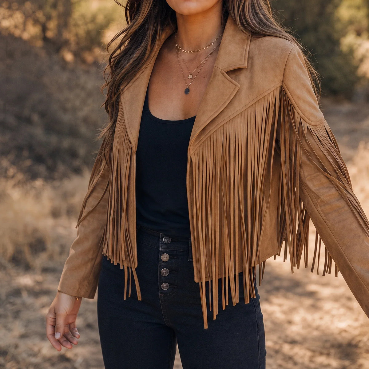 Laser-Cut Fringe Cropped Moto Jacket