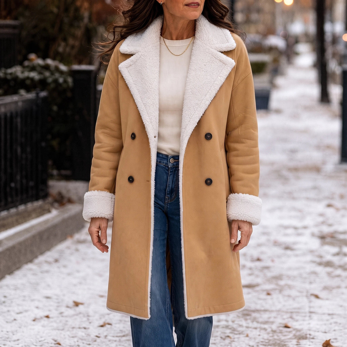 Camel Sherpa-Lined-Look Winter Coat