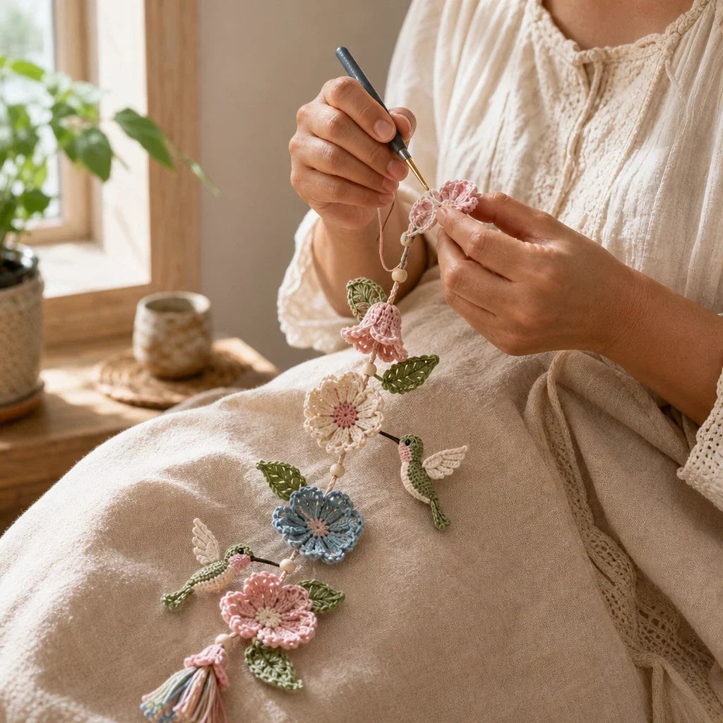 Hummingbird And Flower Crochet Hanging Kit