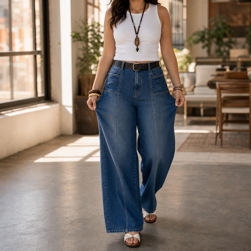 High-Waisted Wide-Leg Button-Fly Jeans