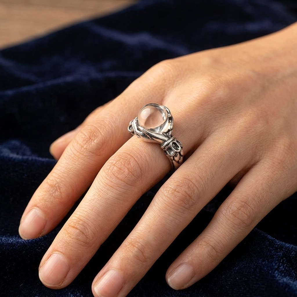Gothic crystal ball statement ring