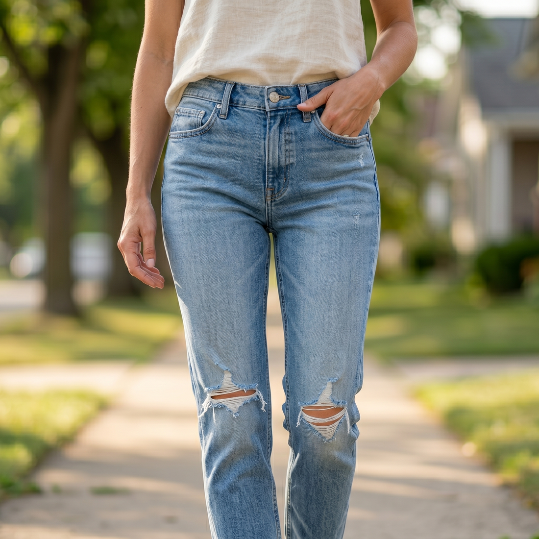 Women's Frayed Hem 7/8 Jeans