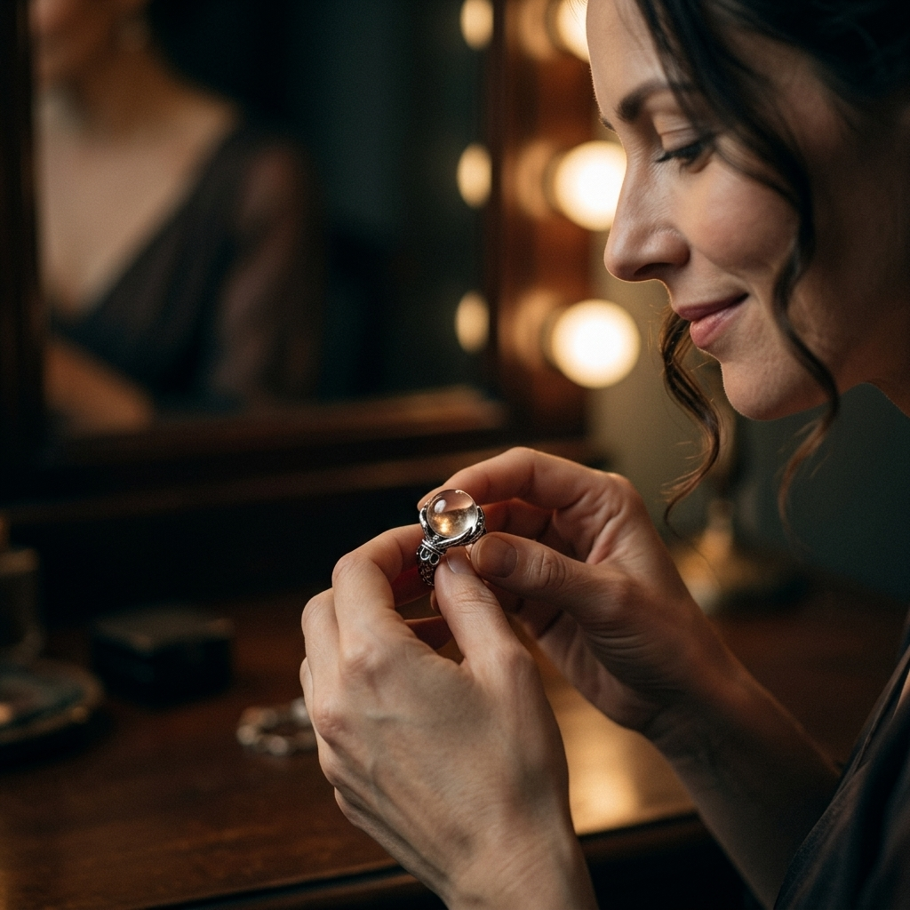 Gothic crystal ball statement ring