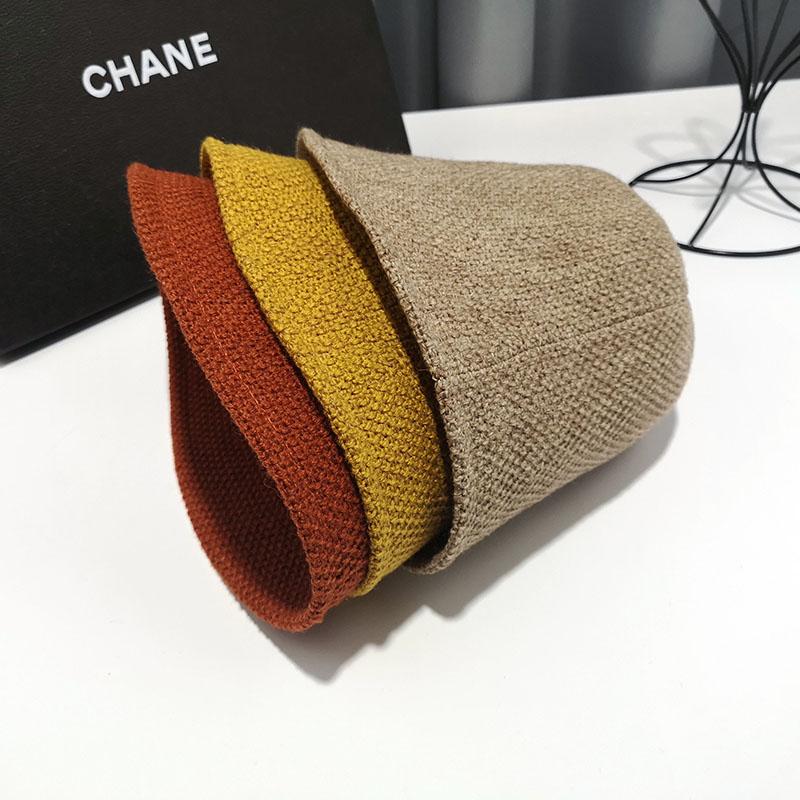 Knitted Solid Color Cotton And Linen Bucket Hat