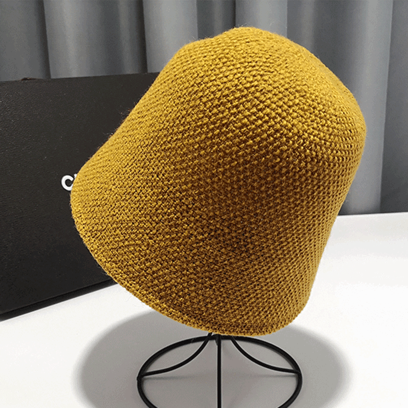 Knitted Solid Color Cotton And Linen Bucket Hat