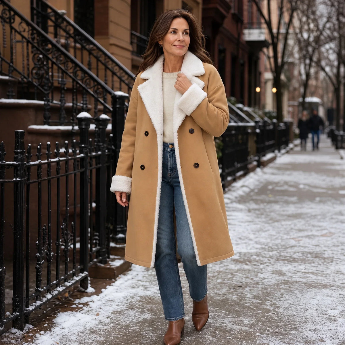 Camel Sherpa-Lined-Look Winter Coat