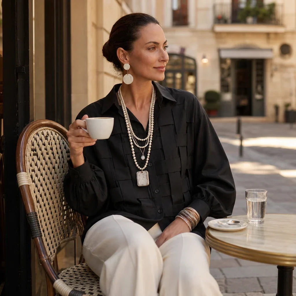 Check Long-Sleeve Blouse
