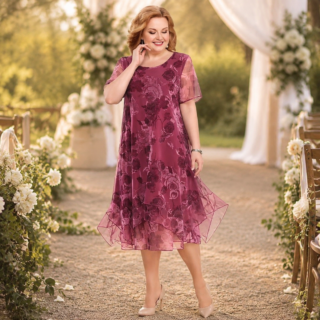 Women's Layered Chiffon Floral Dress