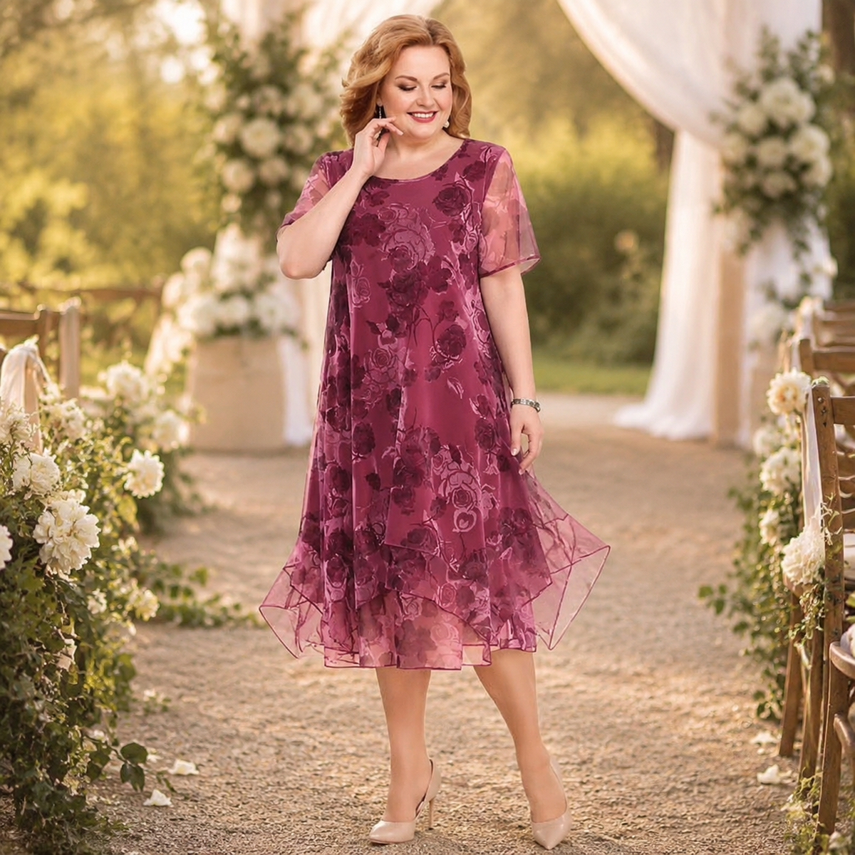 Women's Layered Chiffon Floral Dress