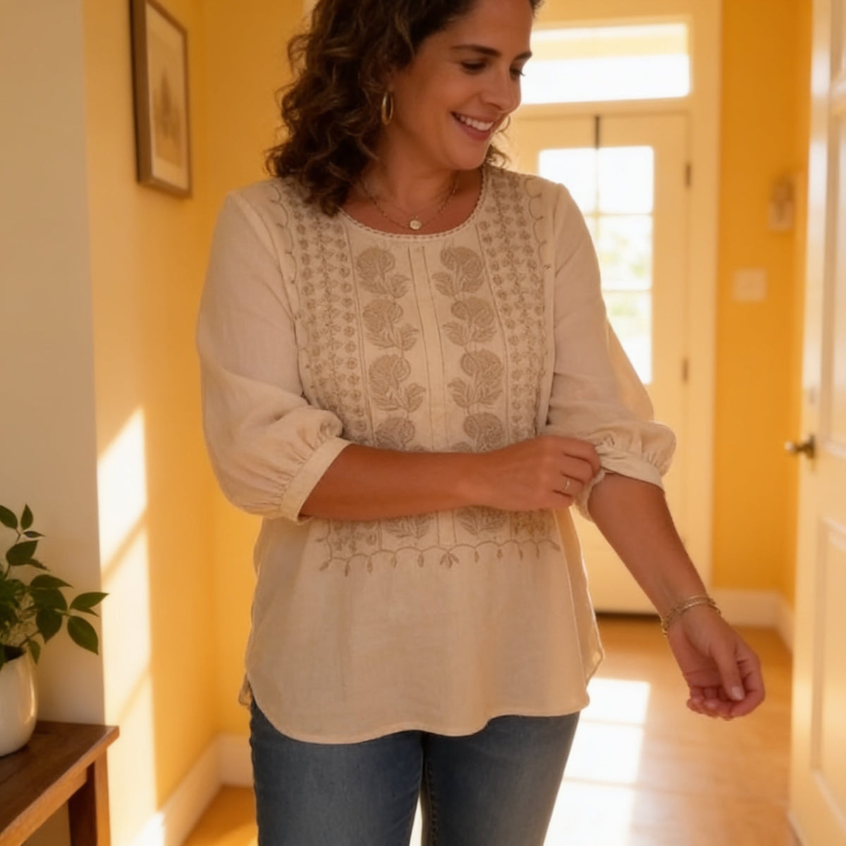 Embroidered-look Short-Sleeve Top