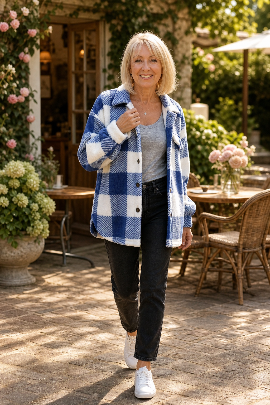 Checked Button-Front Overshirt Jacket