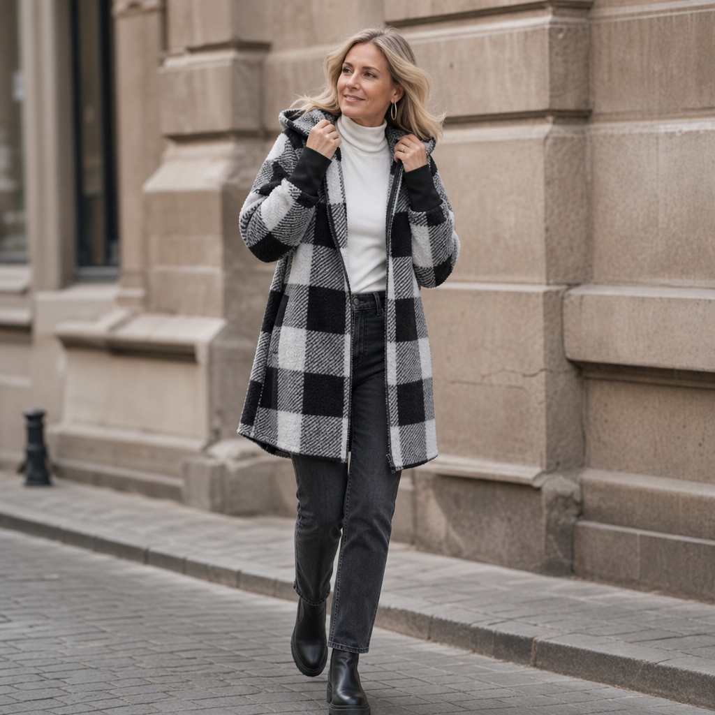 Oversized Plaid Hooded Look Cardigan