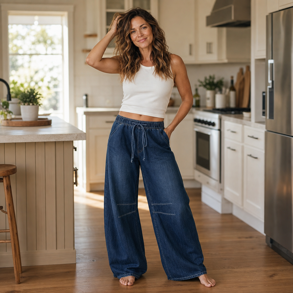 Adjustable Waist Relaxed Barrel Jeans