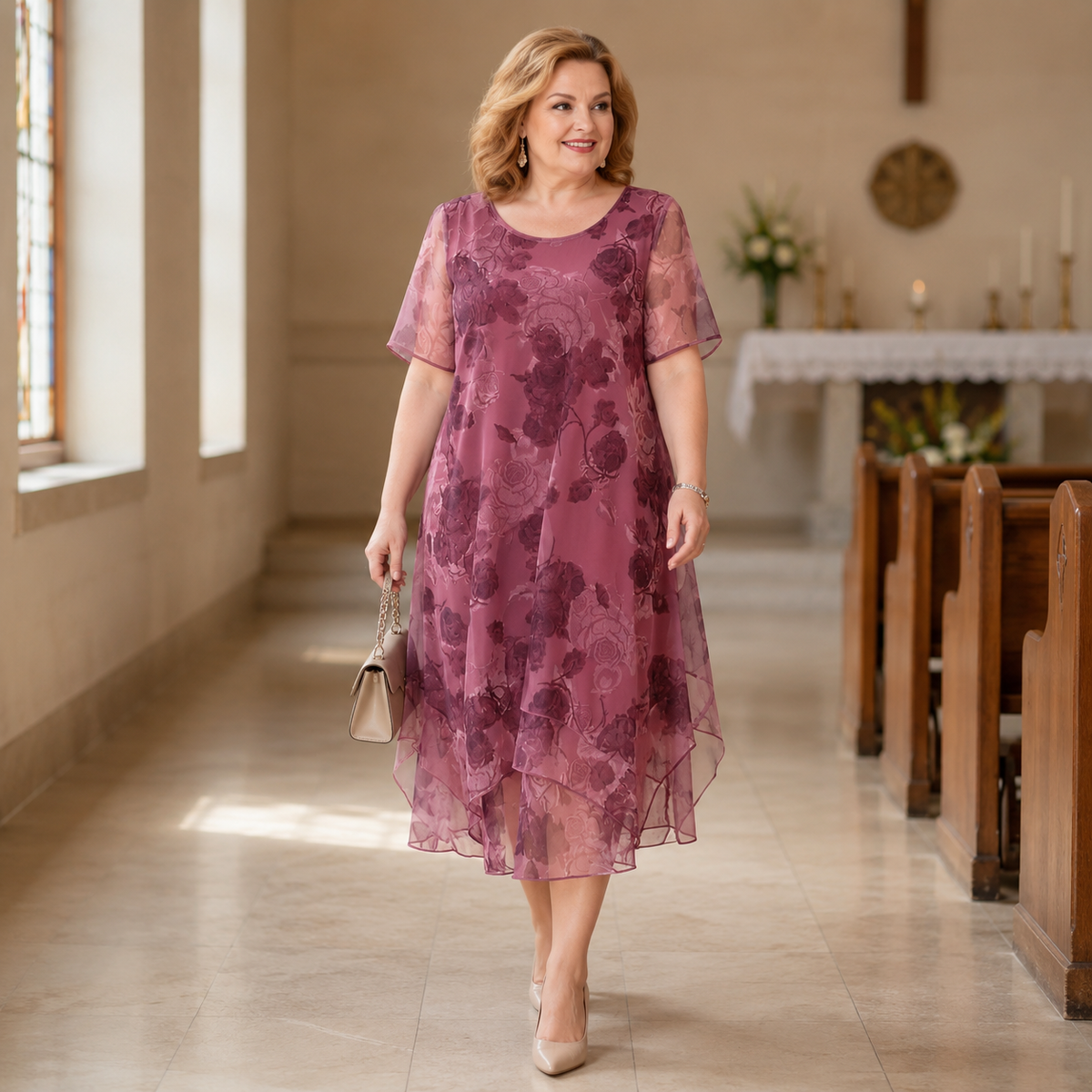 Women's Layered Chiffon Floral Dress