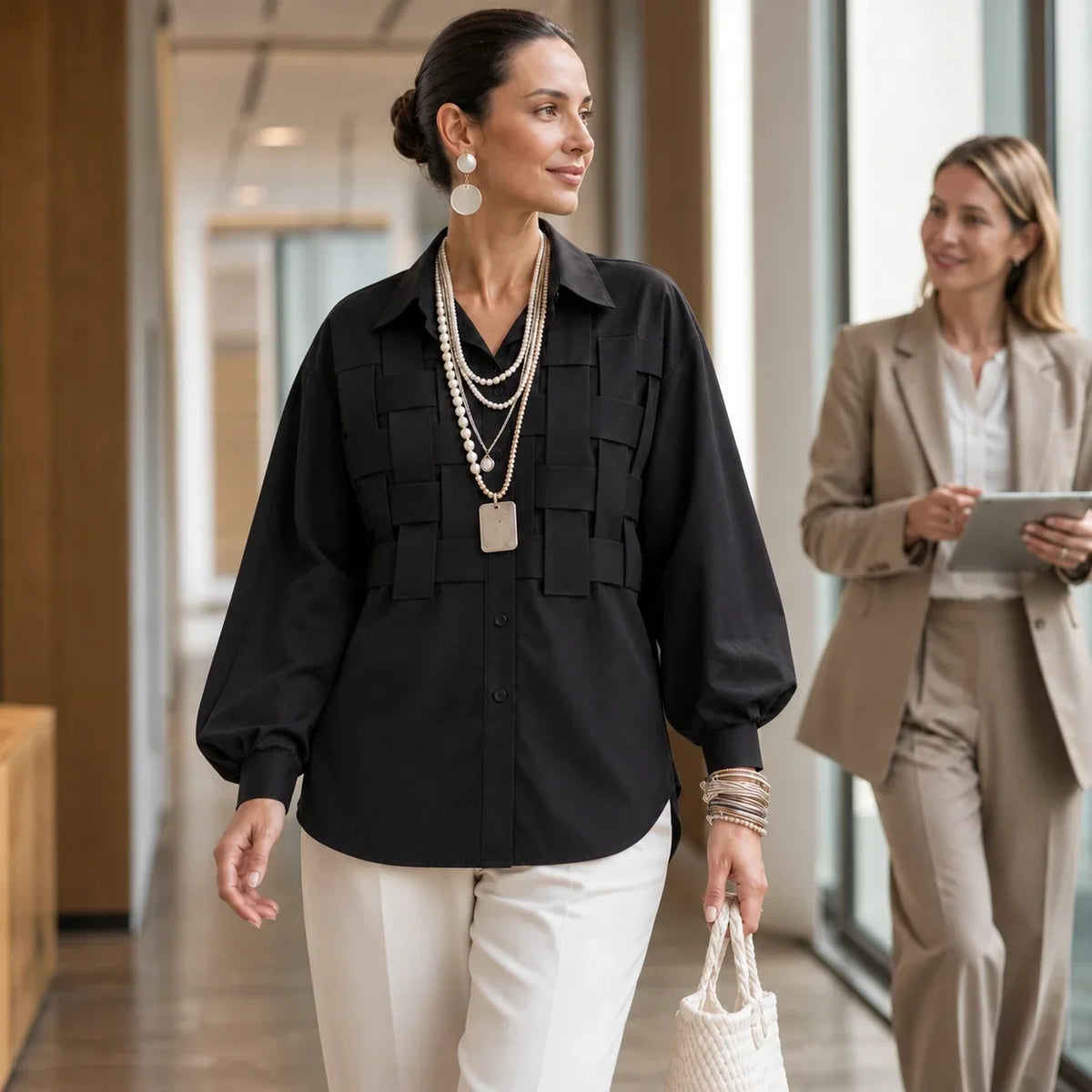 Check Long-Sleeve Blouse
