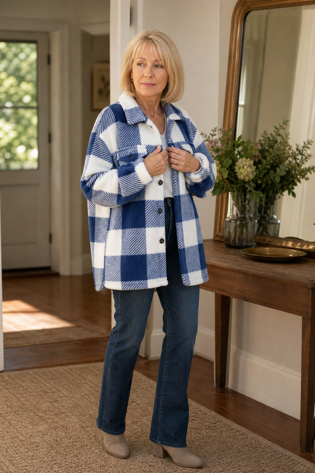Checked Button-Front Overshirt Jacket