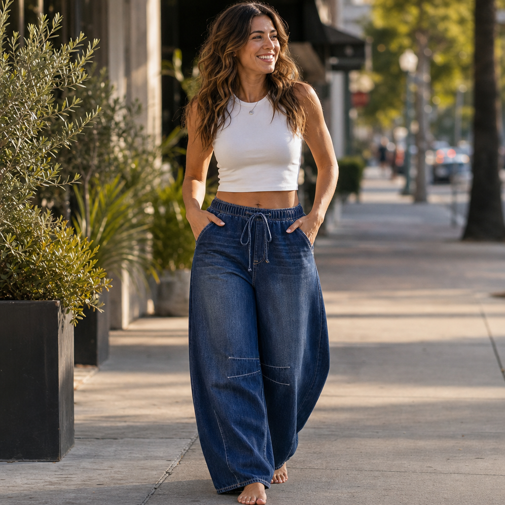 Adjustable Waist Relaxed Barrel Jeans