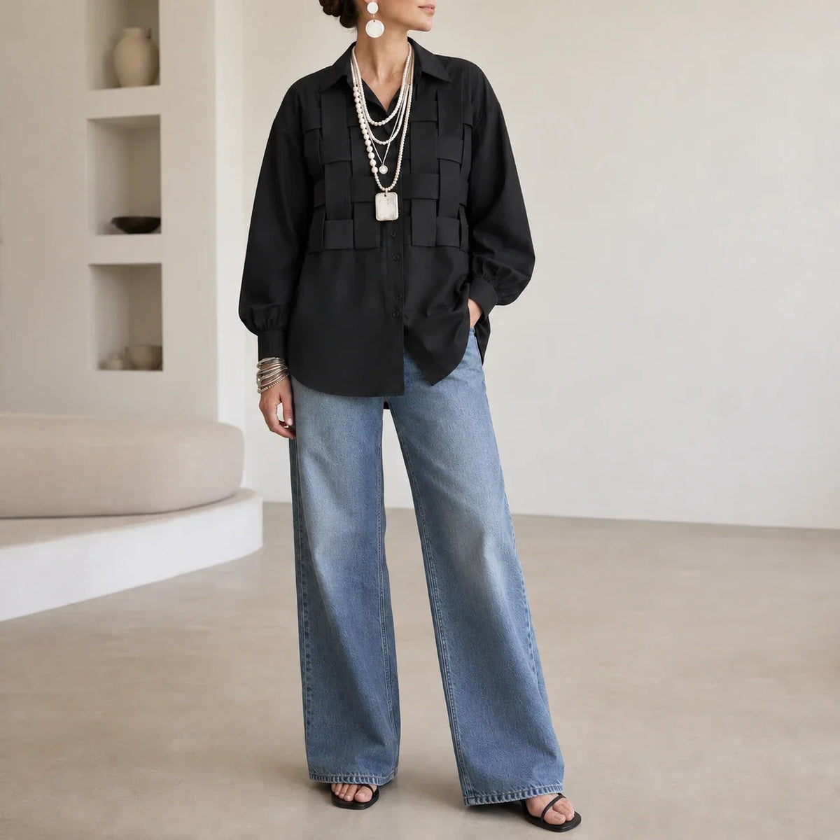 Check Long-Sleeve Blouse