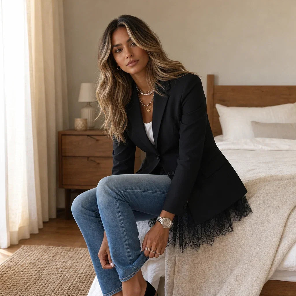 Fitted Eyelash-Lace Hem Blazer
