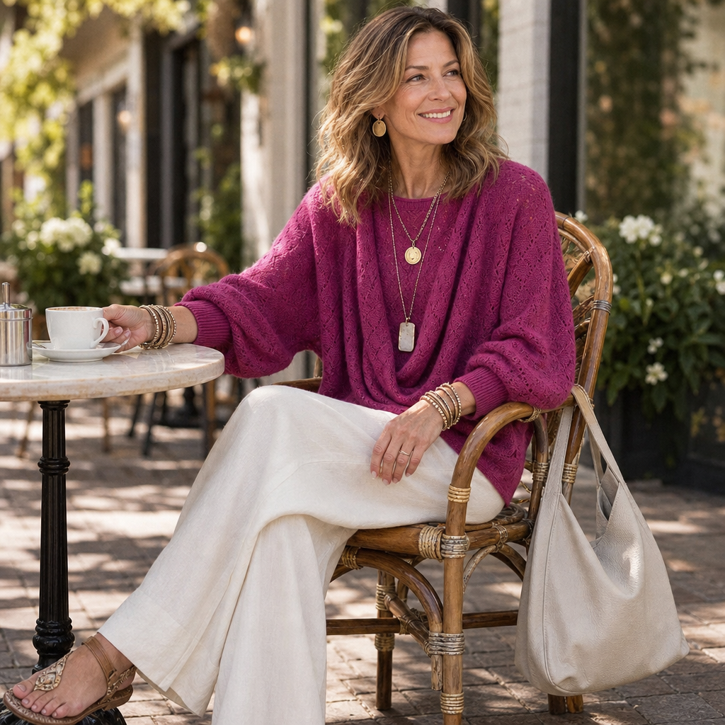 Diamond Openwork Cowl-Neck Knit Top