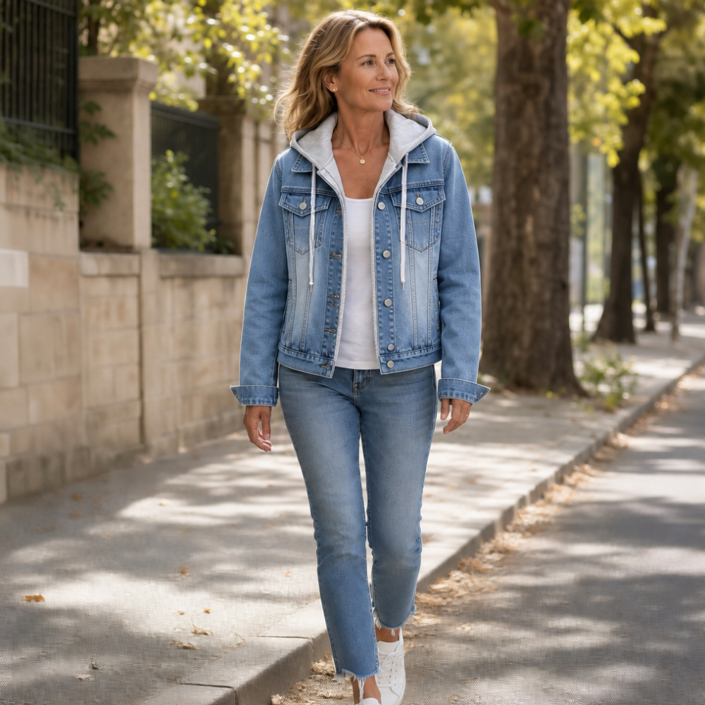 Hooded Two-Tone Layered Denim Jacket