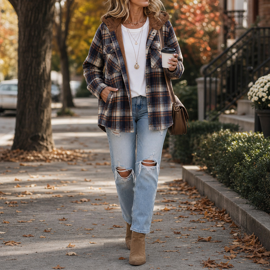 Sherpa-Lined Plaid Flannel Shacket
