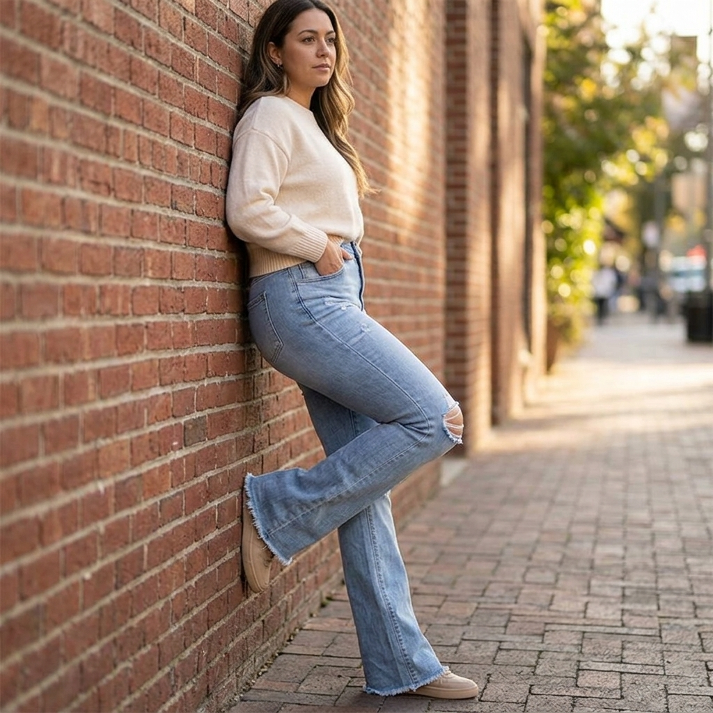 High Waist Ripped Flare Jeans