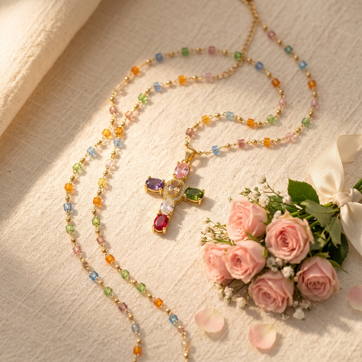 Rainbow Cross Pendant Necklace