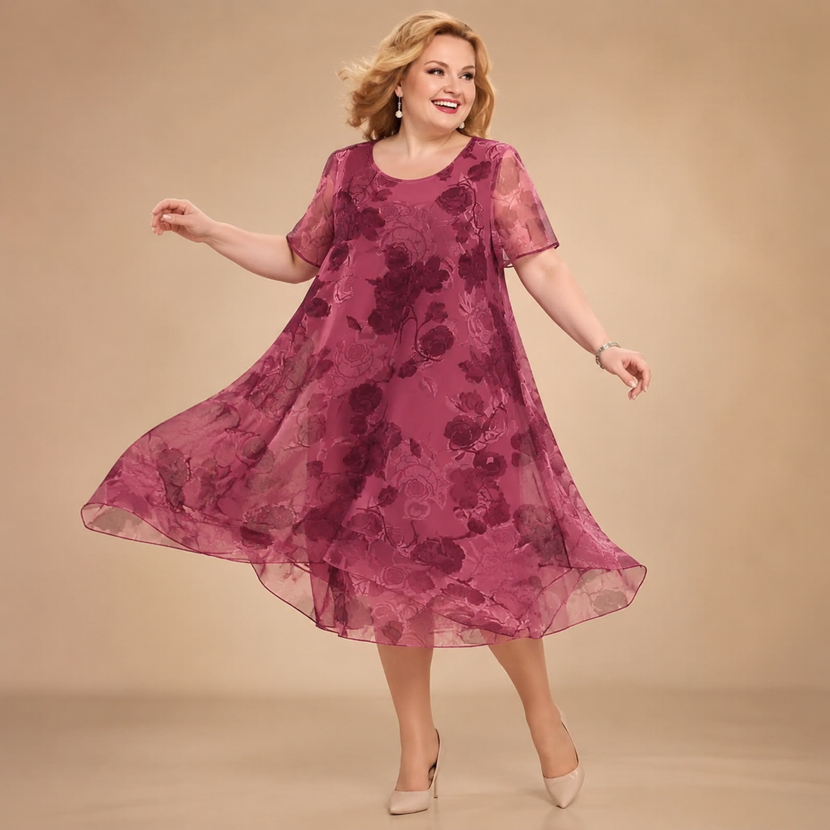 Women's Layered Chiffon Floral Dress