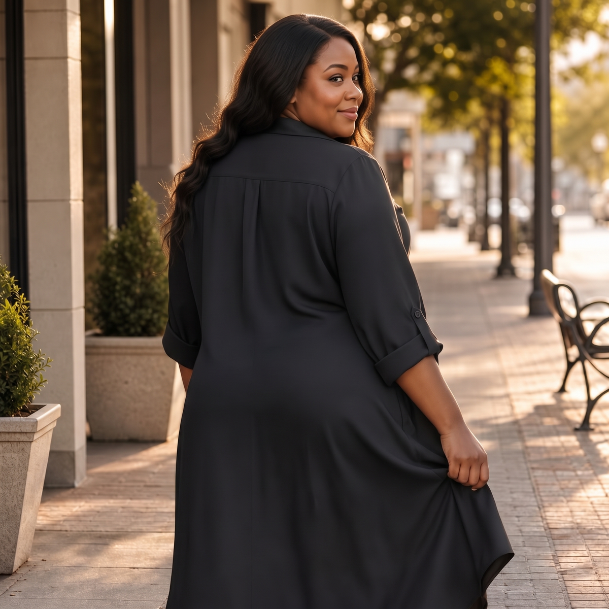 Satin Button-Front Shirt Dress