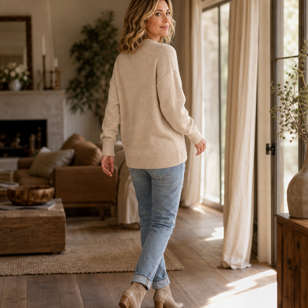 Braided Cord Button-Front Knit Sweater