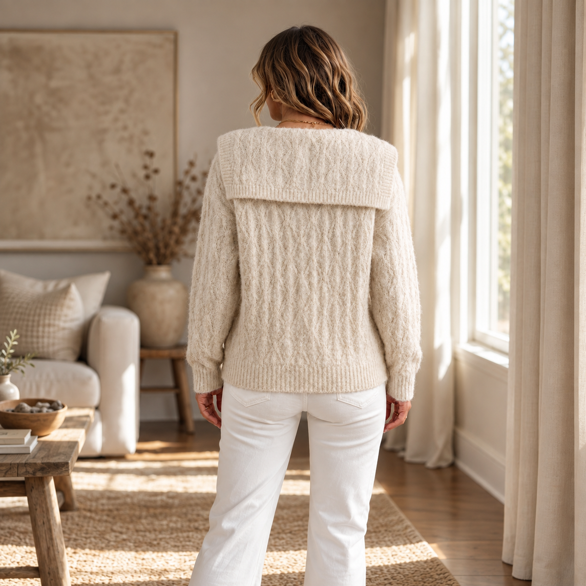 Sailor Collar Crochet Knit Cardigan