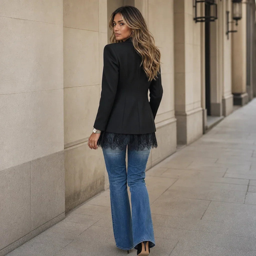 Fitted Eyelash-Lace Hem Blazer