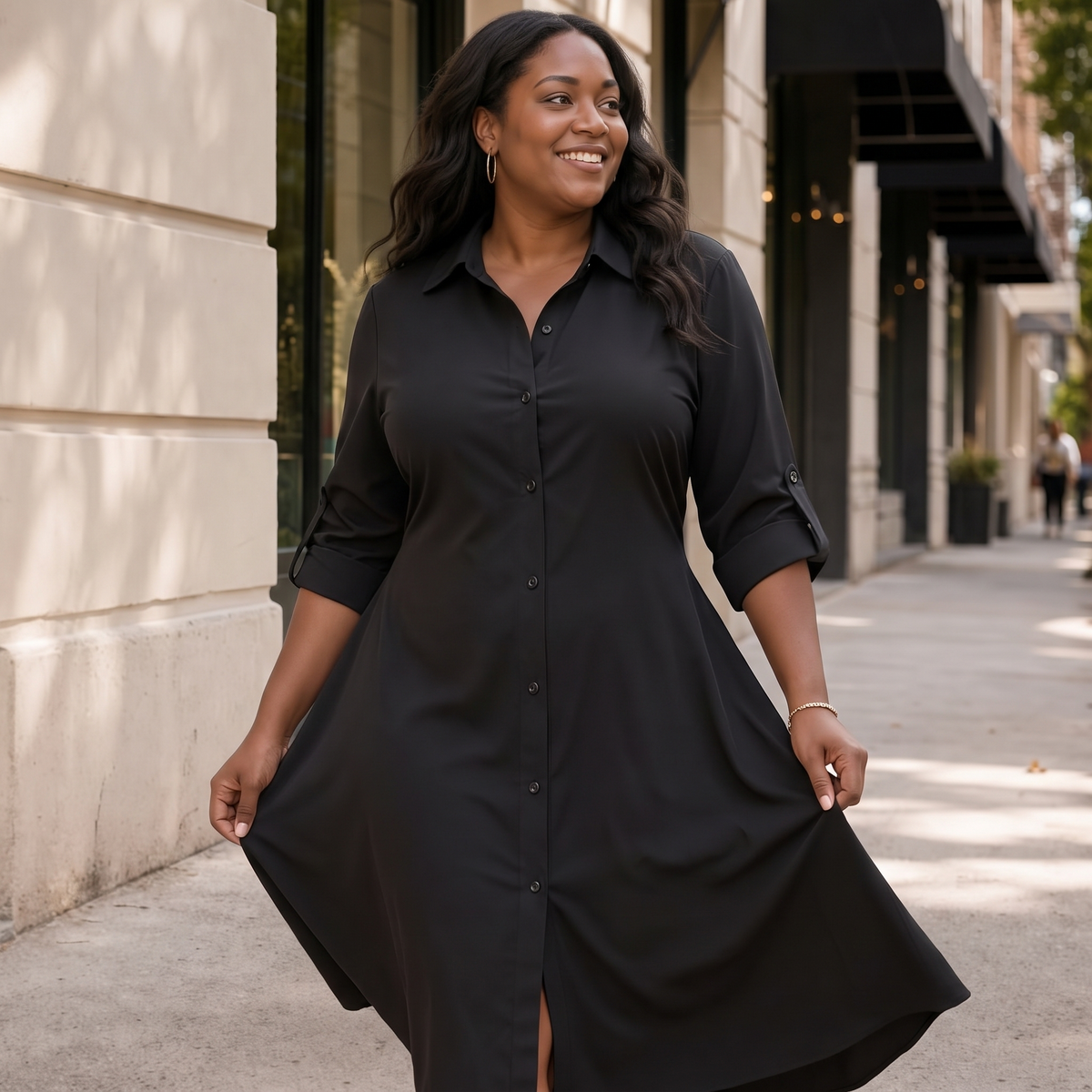 Satin Button-Front Shirt Dress