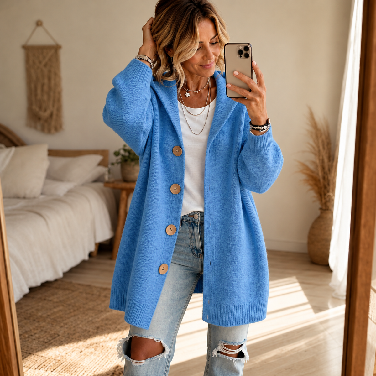 Chunky Rib-Knit Hooded Cardigan