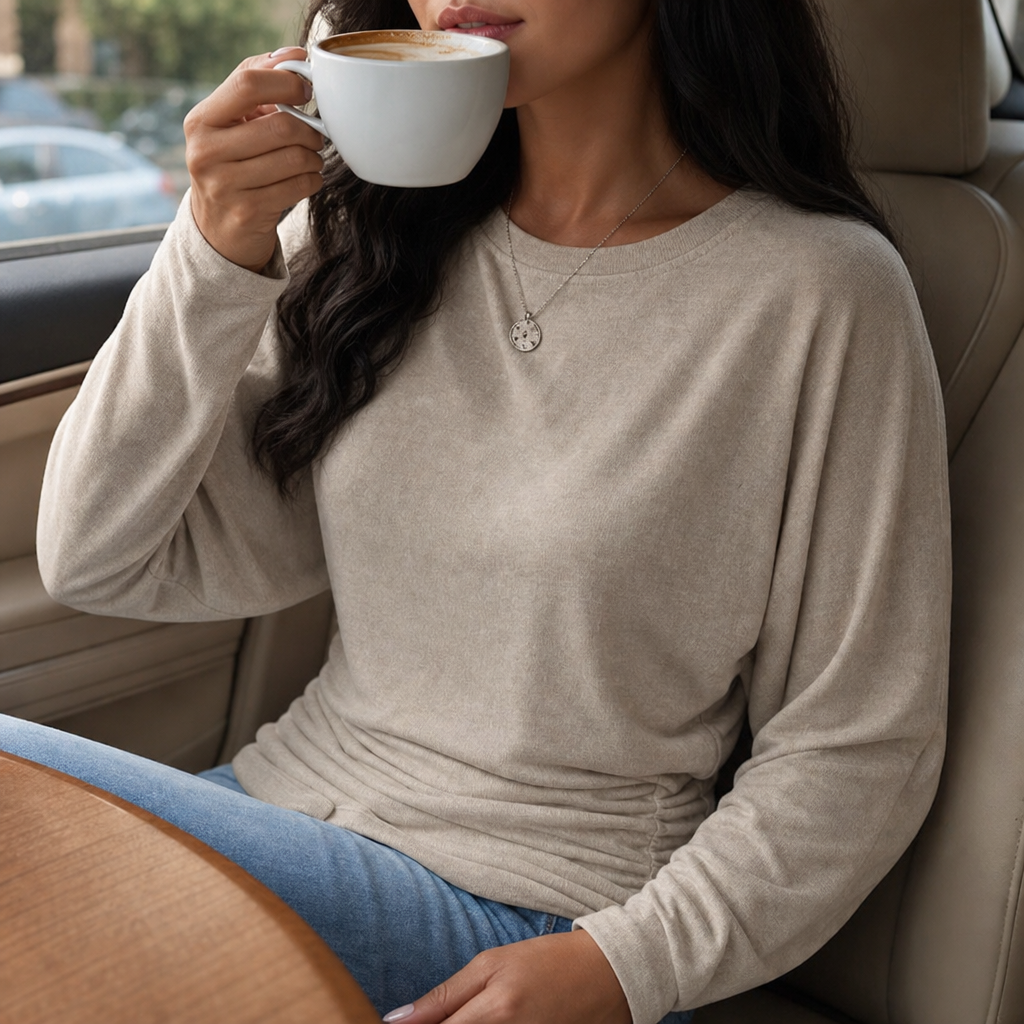 Side-Ruched Batwing Knit Sweater