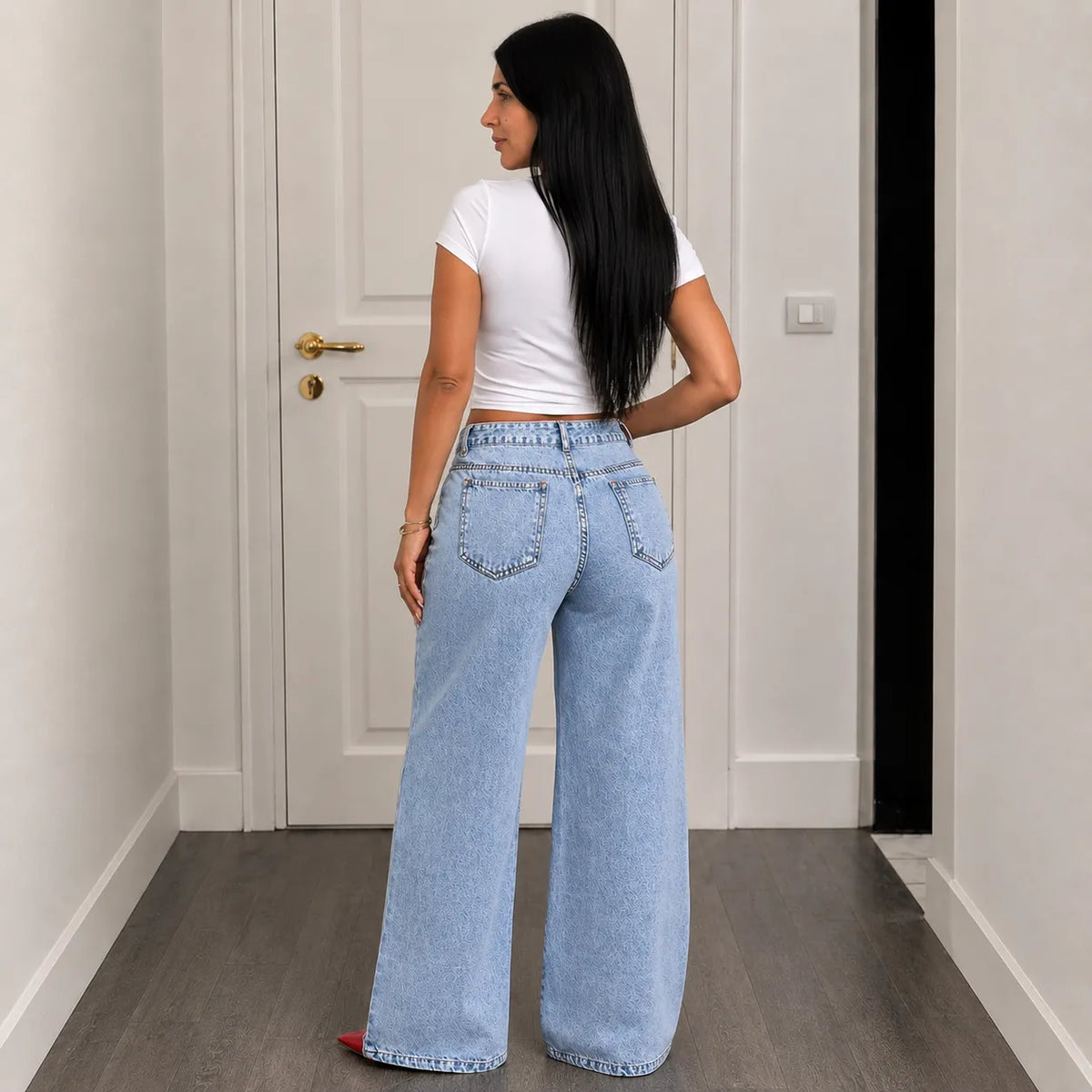 Asymmetric Wrap Waist Wide Leg Jeans