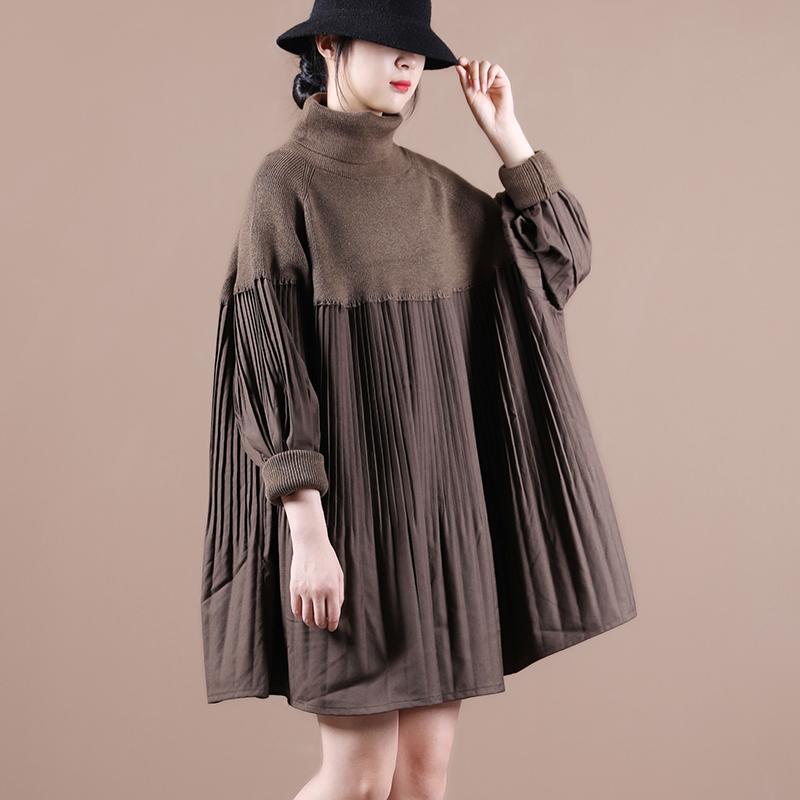 Loose Pleated Stitching Knitted Turtleneck Sweater