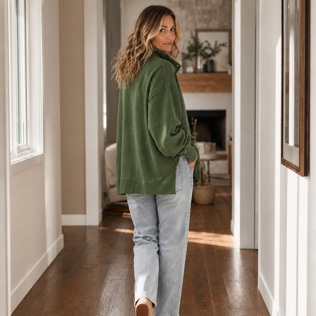 Raw-Edge Split-Cuff Oversized Pullover