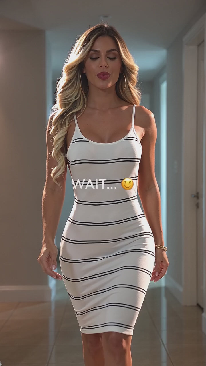 BACKLESS STRIPE KNEE LENGTH BODYCON DRESS