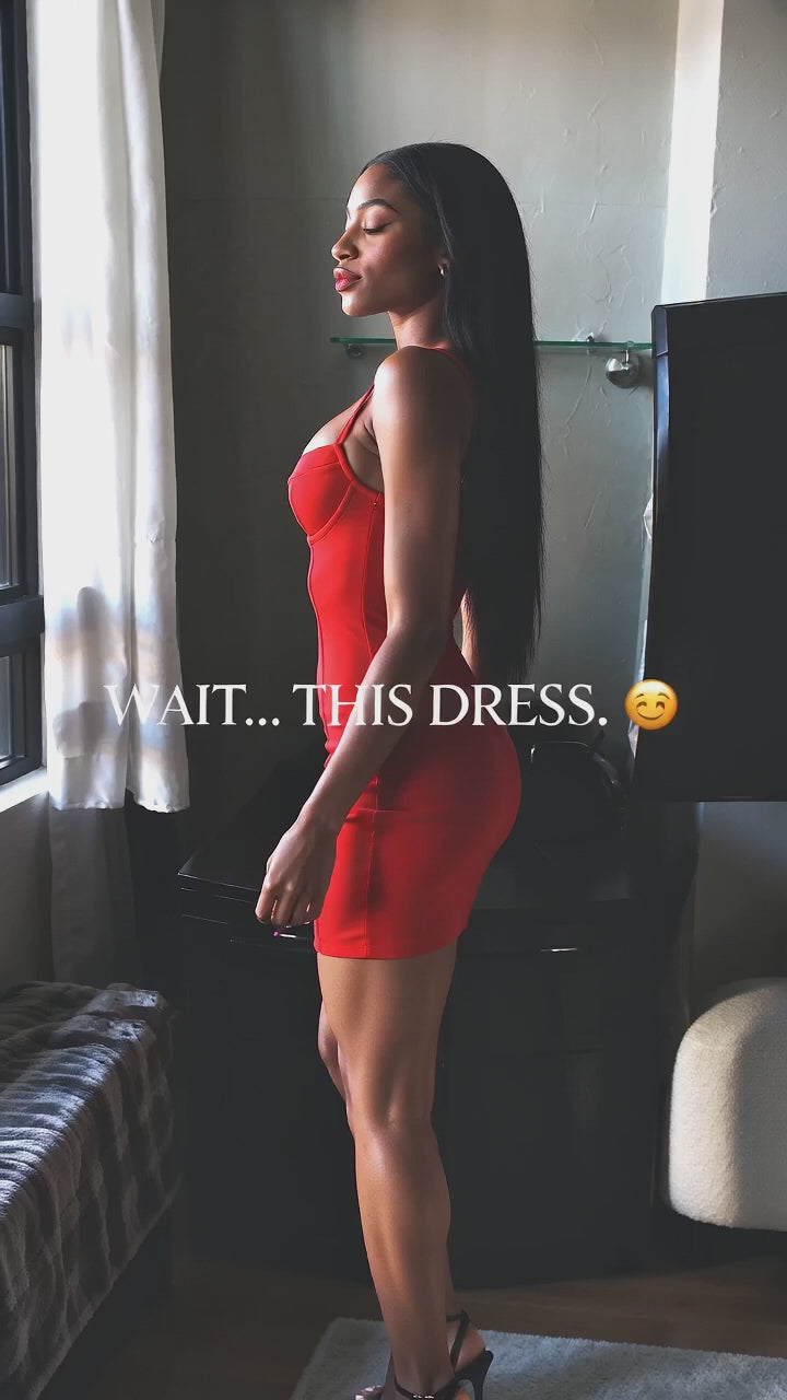 SPAGHETTI STRAP V-NECK SHEATH SLIM-FIT DRESS