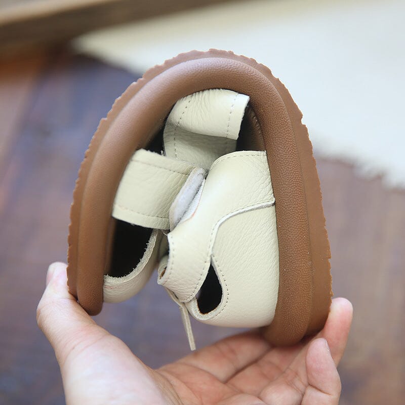 Retro Hollow Leather Velcro Flat Casual Sandals