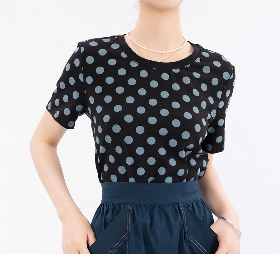 Retro Polka Dot Short Sleeve Round Neck T-Shirt