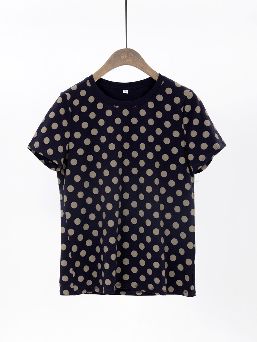 Retro Polka Dot Short Sleeve Round Neck T-Shirt