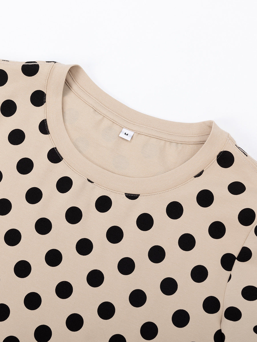Retro Polka Dot Short Sleeve Round Neck T-Shirt